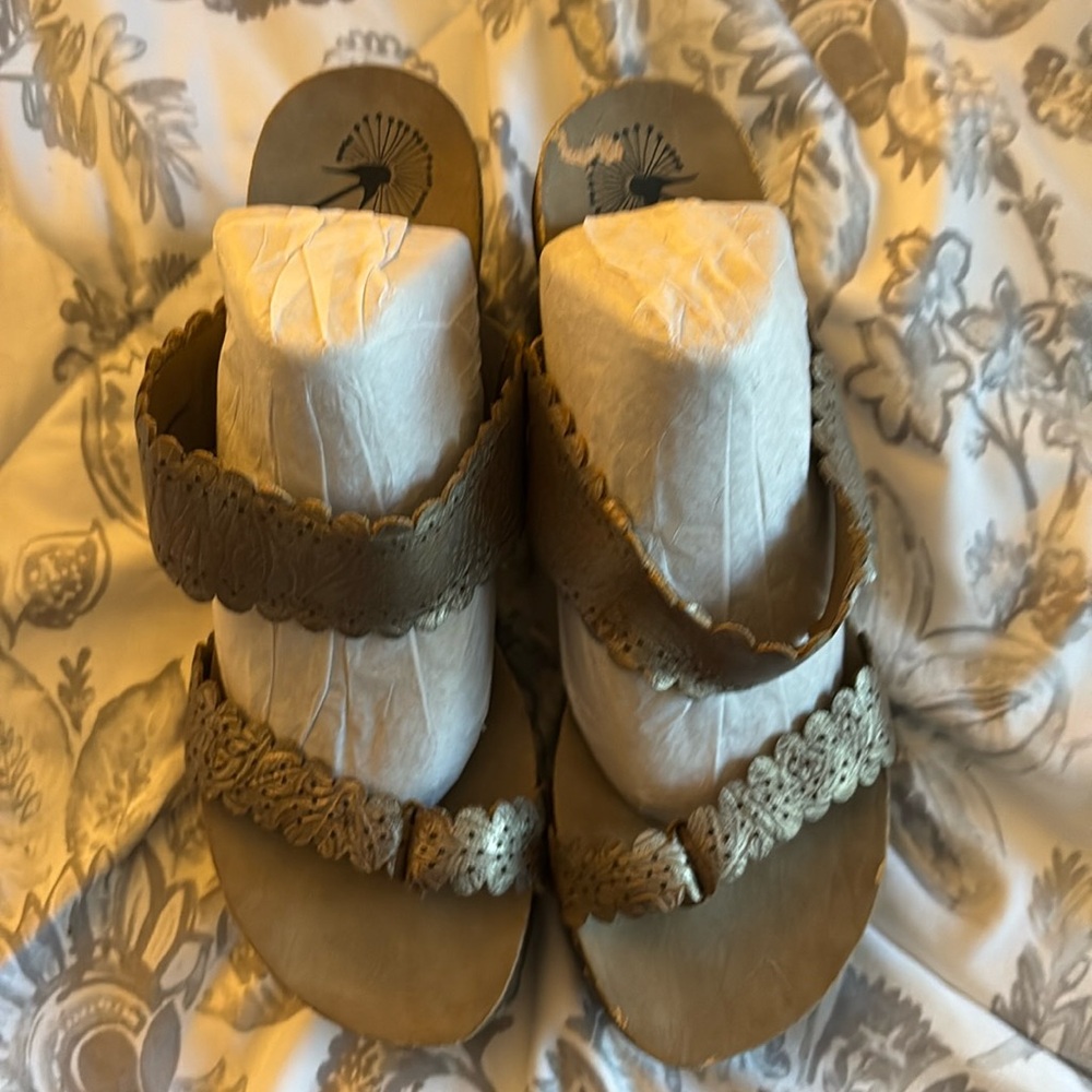 Worn twice Leather wedges. Brand OTOT. Size 9m. Color copper.